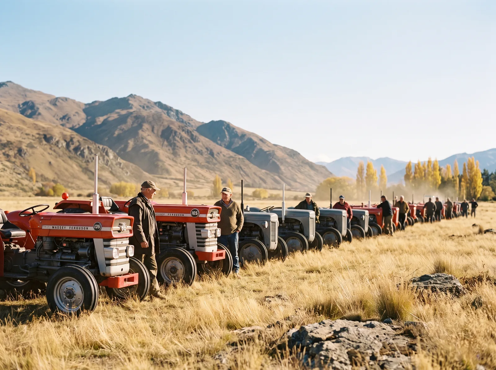 A long row of vintage Massey Ferguson tractors