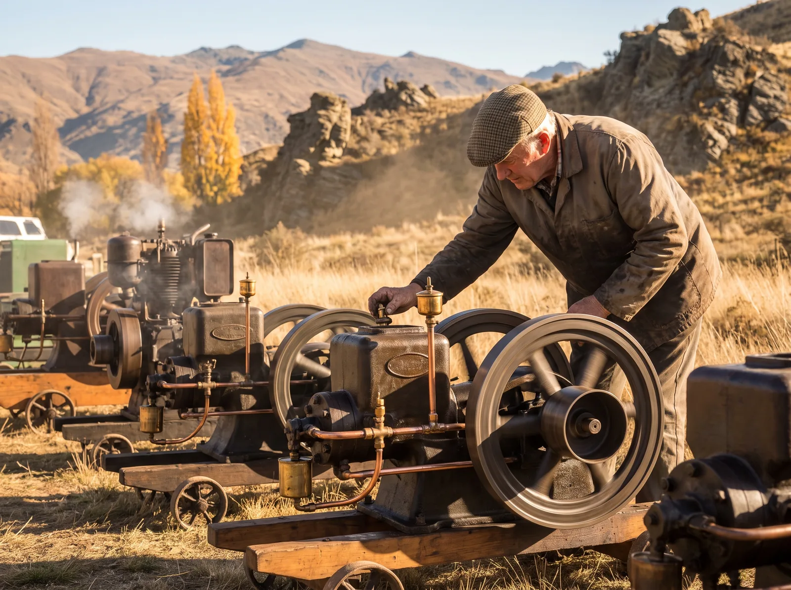 Antique cast-iron stationary engines running