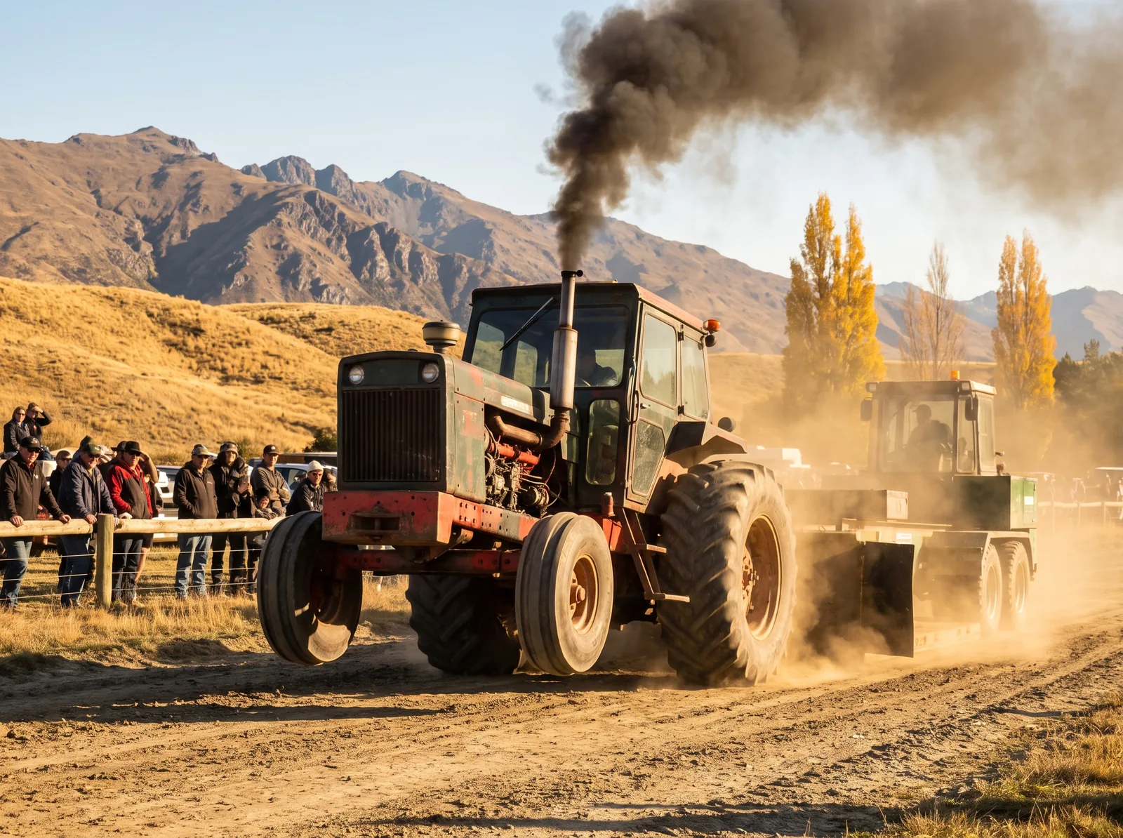 A tractor dragging a sled down the pull track