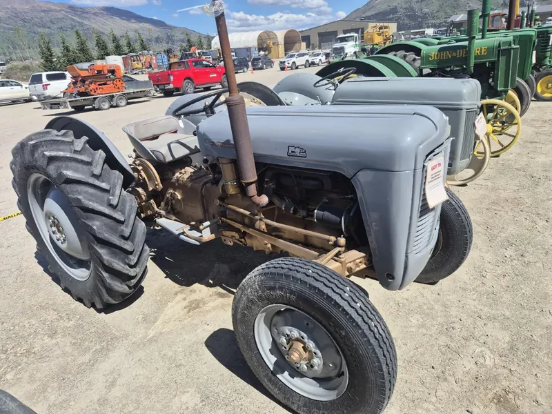 A grey and gold Massey Ferguson FE35 at a rally with more tractors behind