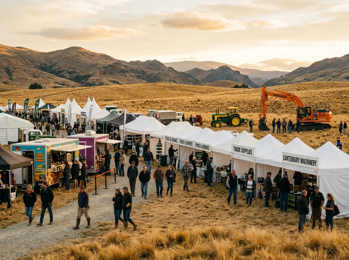Market stalls, food trucks and trade stall marquees at the event