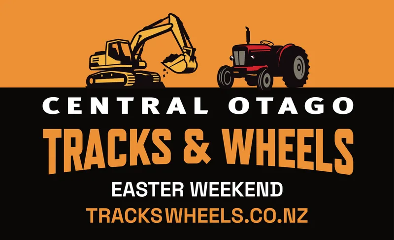 Event calling card artwork: Central Otago Tracks & Wheels, Easter Weekend, trackswheels.co.nz.
